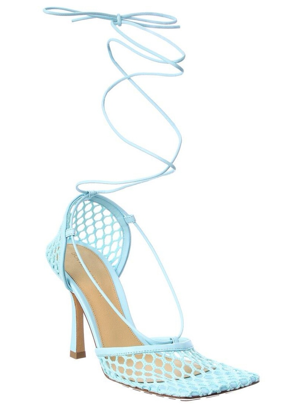 New Bottega Veneta Light Blue Lace-Up Heeled Sandals